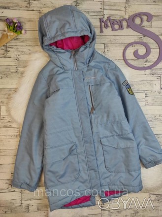 Детская зимняя куртка Outventure для девочки удлиненная голубого цвета с капюшон