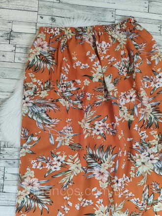 Женская длинная юбка оранжевая с цветочным принтом с высоким разрезом 
Состояние. . фото 7