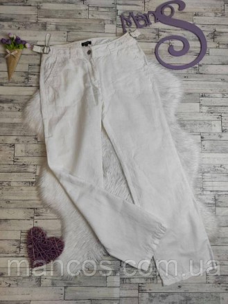 Женские льняные брюки белого цвета с карманами 
Состояние: б/у, в идеальном сост. . фото 2