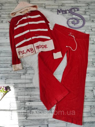 Женский спортивный костюм Playmode красный микровельвет кофта и штаны 
Состояние. . фото 2