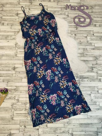 Женский длинный сарафан Oasis синий с цветочным принтом с разрезами по бокам 
Со. . фото 2