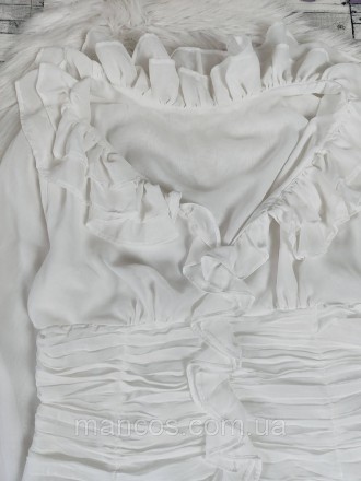 Женская белая блуза с длинным рукавом прозрачная с оборками 
Состояние: б/у, в о. . фото 3