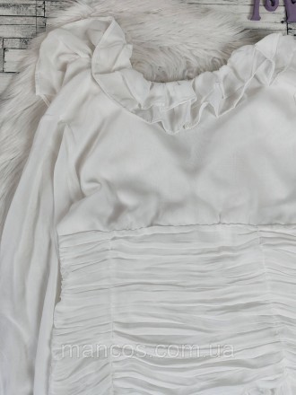Женская белая блуза с длинным рукавом прозрачная с оборками 
Состояние: б/у, в о. . фото 6