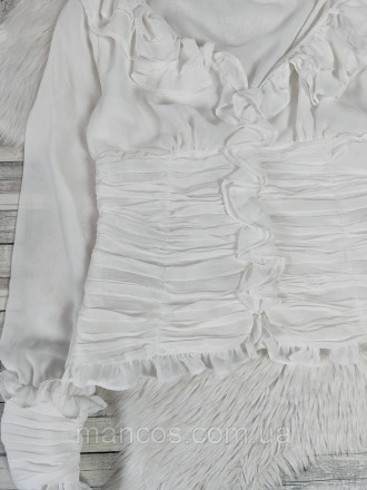 Женская белая блуза с длинным рукавом прозрачная с оборками 
Состояние: б/у, в о. . фото 4