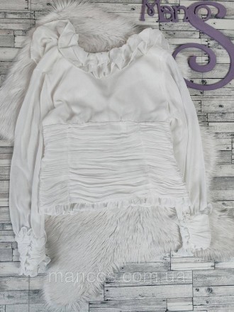 Женская белая блуза с длинным рукавом прозрачная с оборками 
Состояние: б/у, в о. . фото 5