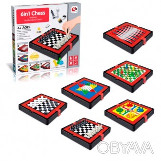 Настольная игра S4404-4 6в1(шашки,шахматы,нарды),магнитн,фишки, кубики,в кор-ке,. . фото 1