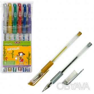 Набір з 6-ти гелевих ручок METALLIC, 6 кольорів. . фото 1