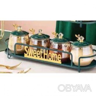 Банки на подставке "Sweet Home" 5пр/наб 300мл YG00934-4 (18наб). . фото 1