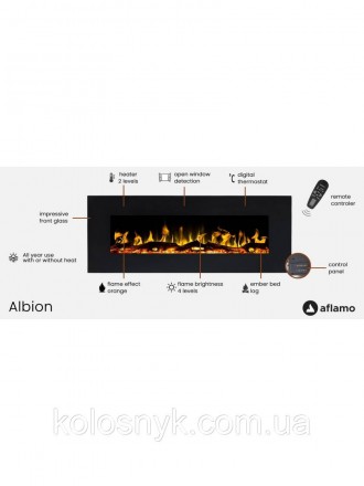Настінний електрокамін Albionнастінний
плоска, чорна, скляна передня панельглиби. . фото 6