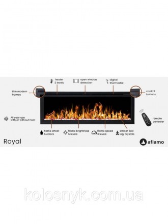 Настінний електрокамін Royal 72настінний / вбудований
тонка рама, більше полум'я. . фото 3