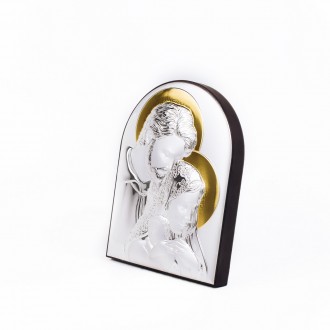 Серебряная икона Святая Семья с позолотой арочной формы 10,4х8,3см без рамки
 
 . . фото 3