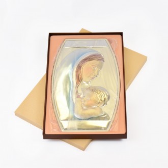 Серебряная икона Богородица с младенцем с эмалью 20,5x34,5см
 
 Серебряный оклад. . фото 4