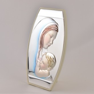 Серебряная икона Богородица с младенцем с эмалью 20,5x34,5см
 
 Серебряный оклад. . фото 3