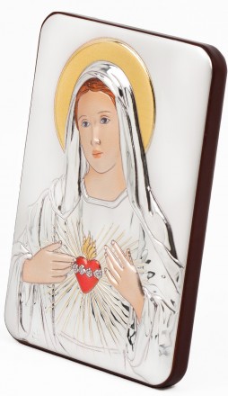 Серебряная икона Сердце Марии в прямоугольной форме с эмалью 7х10см 
 
 Серебрян. . фото 3