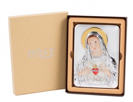 Серебряная икона Сердце Марии в прямоугольной форме с эмалью 7х10см 
 
 Серебрян. . фото 4