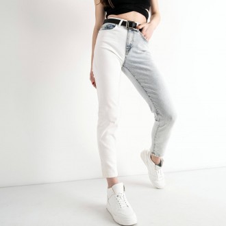 
Трендовые двухцветные джинсы из плотного качественного коттона. Завышенная тали. . фото 2