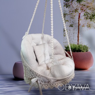 Подвесное кресло-гамак в стиле макраме, молочного цвета с шикарными и уютными по. . фото 1