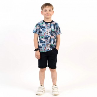 Трикотажний літній костюм хлопчику складається з футболки та однотонних шортів. . . фото 2