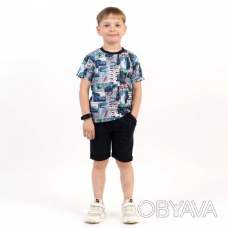 Трикотажний літній костюм хлопчику складається з футболки та однотонних шортів. . . фото 1