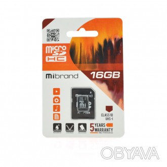 
	Карта памяти Mibrand microSDHC Class 10 UHS-I, 16GB + SD адаптер соответствует. . фото 1