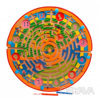 
	Красочный деревянный лабиринт "Часы", по которому нужно провести магнитные шар. . фото 1