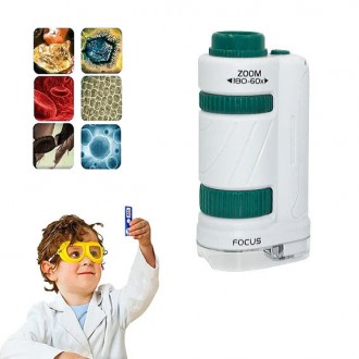 Микроскоп ручной портативный 60-180x с подсветкой для школьника или работ с элек. . фото 2