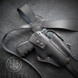 Кобура оперативная для BERETTA 92 GUN HOLSTER скрытого ношения, черная/коричнева. . фото 2