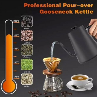 Электрический чайник c тонким носиком для приготовления кофе с терморегулятором,. . фото 5