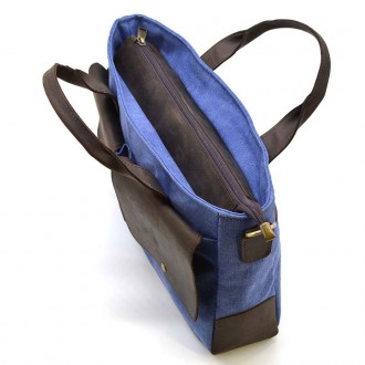 Мужская сумка из канвас и лошадиной кожи TARWA RKc-3990-3md синий канвас (паруси. . фото 7