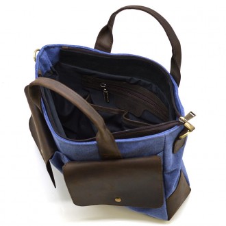 Мужская сумка из канвас и лошадиной кожи TARWA RKc-3990-3md синий канвас (паруси. . фото 3