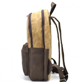 Рюкзак кожа и воскованый водостойкий канвас коричневый TARWA RCW-7273-3md на два. . фото 5