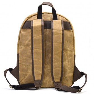 Рюкзак кожа и воскованый водостойкий канвас коричневый TARWA RCW-7273-3md на два. . фото 7