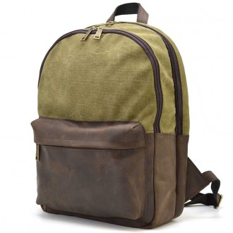 Мужcкой рюкзак кожа и канвас хакки для ноутбука TARWA RHc-7273-3md на два отделе. . фото 2