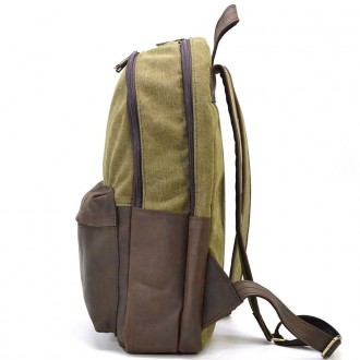 Мужcкой рюкзак кожа и канвас хакки для ноутбука TARWA RHc-7273-3md на два отделе. . фото 5