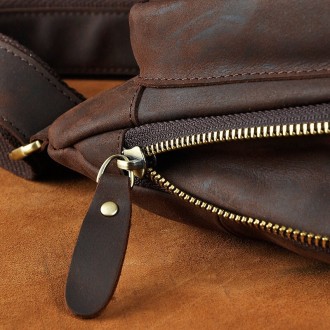 Шкіряний рюкзак слінг TIDING tid3026C коричневий. Трендовий рюкзак слінг на одне. . фото 10