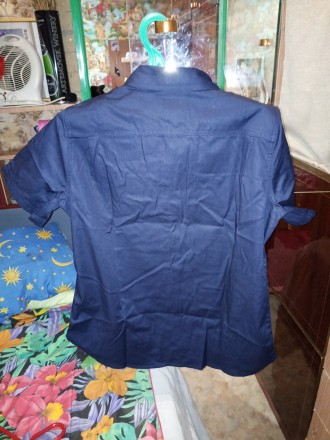 рубашка женская. Индия, с коротким рукавом, цвет темно синий, размер L ( 12-14),. . фото 3