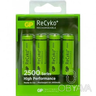 ![CDATA[Акумулятор АА GP NiMH 250AAHСBE-2GBE4 ReCyko 2500 mAh низький саморазряд. . фото 1