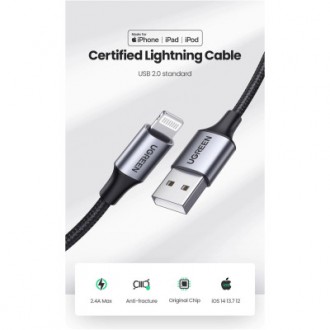 Тип - кабель; тип Вход - USB 2.0; тип Выход - Lightning; длина - 2 м; Цвет - чер. . фото 4