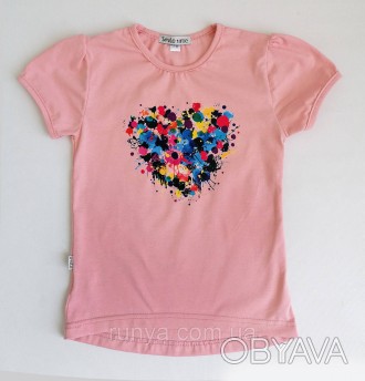 Детская футболка, с разноцветным принтом для девочки. Стильная летняя детская фу. . фото 1