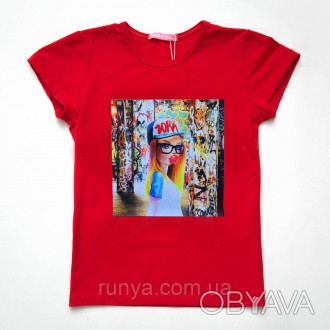 Стильная, нарядная летняя футболка для девочки в составе 95% хлопка / 5% лайкры.. . фото 1