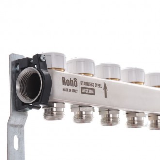 
Коллектор с расходомером и термостатическими клапанами Roho R804-04 - 1"х 4 вых. . фото 3