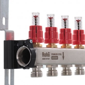 
Коллектор с расходомером и термостатическими клапанами Roho R804-04 - 1"х 4 вых. . фото 5
