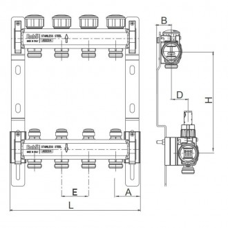 
Коллектор с термостатическими и запорными клапанами Roho R805-04 - 1"х 4 вых. (. . фото 4