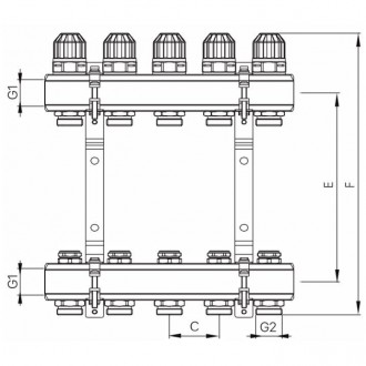 
Коллекторный блок с термостатическими клапанами KOER KR.1100-10 1”x10 WAYS (KR2. . фото 6