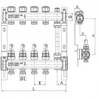 
Коллектор с расходомерами и термостатическими клапанами с байпасом Roho R814-12. . фото 3