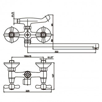 
Смеситель для ванны Haiba DOMINOX 140 (HB0064). . фото 3