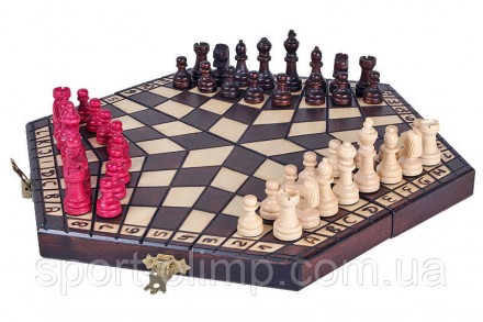 Тройные шахматы деревянные подарочные Тройка шахматная доска на троих 27,5 на 27. . фото 2