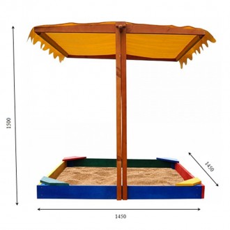 
Детская деревянная разноцветная песочница с навесом ТМ Sportbaby, размер 1,45х1. . фото 2