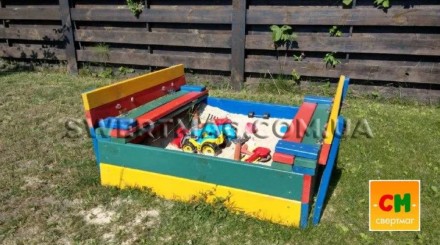 
Детская деревянная разноцветная песочница с крышкой ТМ Sportbaby, размер 0,23х1. . фото 2
