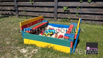 
Детская деревянная цветная песочница с откидной крышкой ТМ Sportbaby, размер 1х. . фото 1